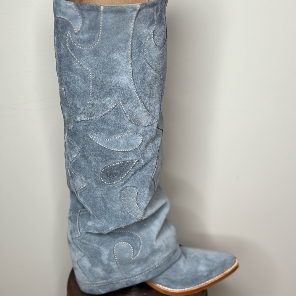 Trail Ride ready Tall Blue Suded Cowboy Boots